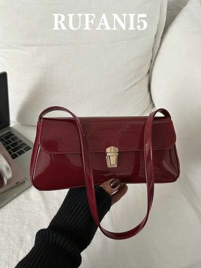 Fashionable Solid Color Hardware Buckle Elegant Shoulder Bag, Classic Versatile Patent Leather Glossy Flap Women's Handbag, Suitable For Shopping, Wallets, Shopping, Young Women, College Students, Newcomers And White-Collar Workers. They Are Very Suitable For Offices, Universities, Work, Business, Commuting, Outdoor Activities, Travel, And Outings