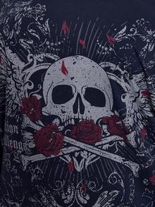 Colección verano 2026. Camiseta holgada mujer talla grande, estampado calavera y rosa gótico punk, estilo retro vanguardista. Tallas 3–7XL, apta otoño-invierno. Envío gratis 24h. - Azul marino - Ver 5