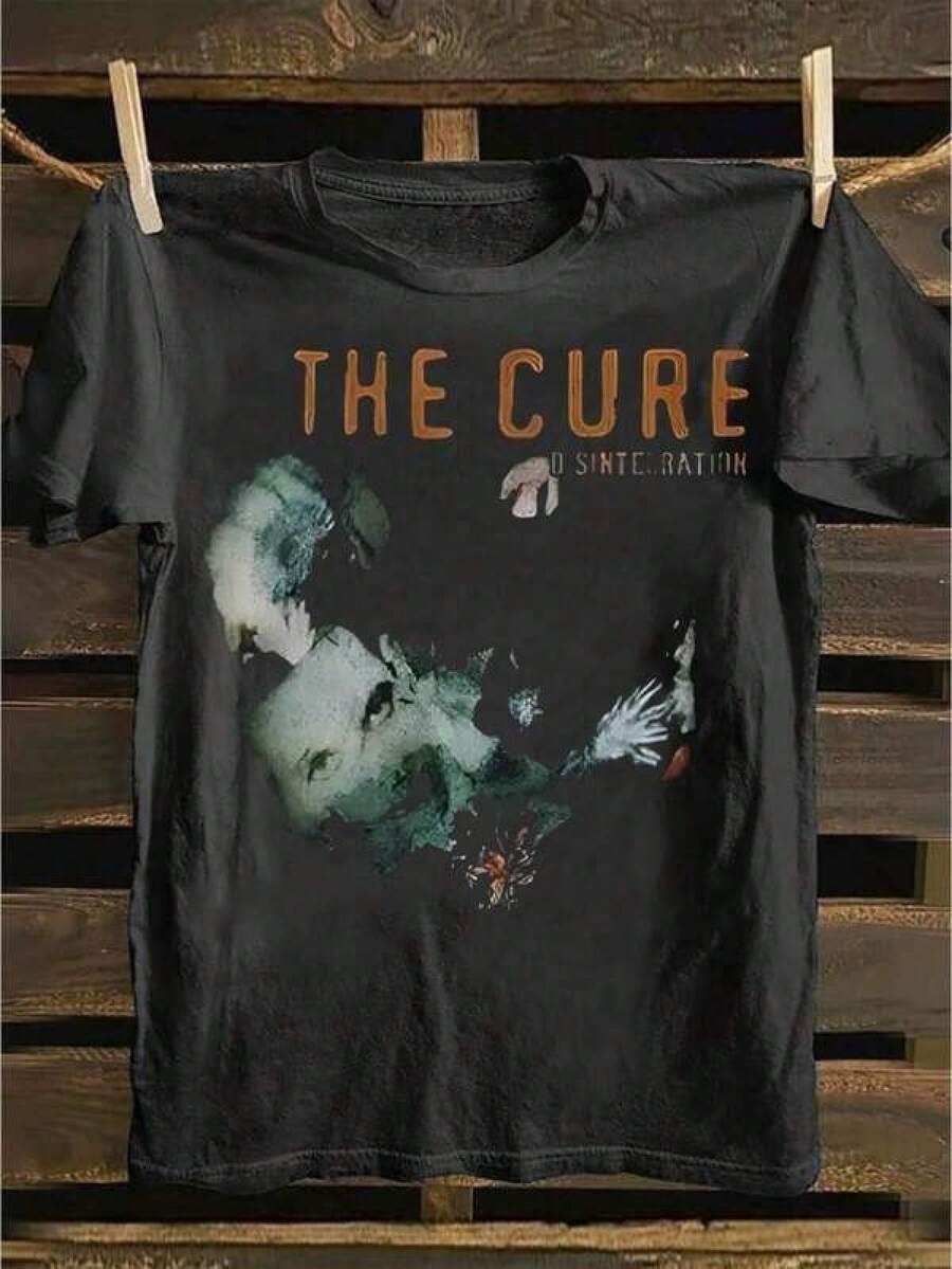 T Shirt Print ,Graphic-Cotton Tees Size Plus, Cartoon Round Neck Short Sleeve,Unisex Casual T-Shirt With The Cure Band 'Disintegration' Album Art Print Casual Soft Short Sleeve Pure Cotton 220gsm - 黑色 - 查看 1