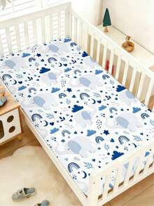 1PC Cute Elephant Rainbow Baby Bed Sheet, Fresh And Healing Wind 110g Polyester Bed Sheet 10cm High Breathable Bed Sheet, Suitable For Baby Room Daily Sleep, Festival Gifts, Four Seasons Universal Version - Multicolor - View 3