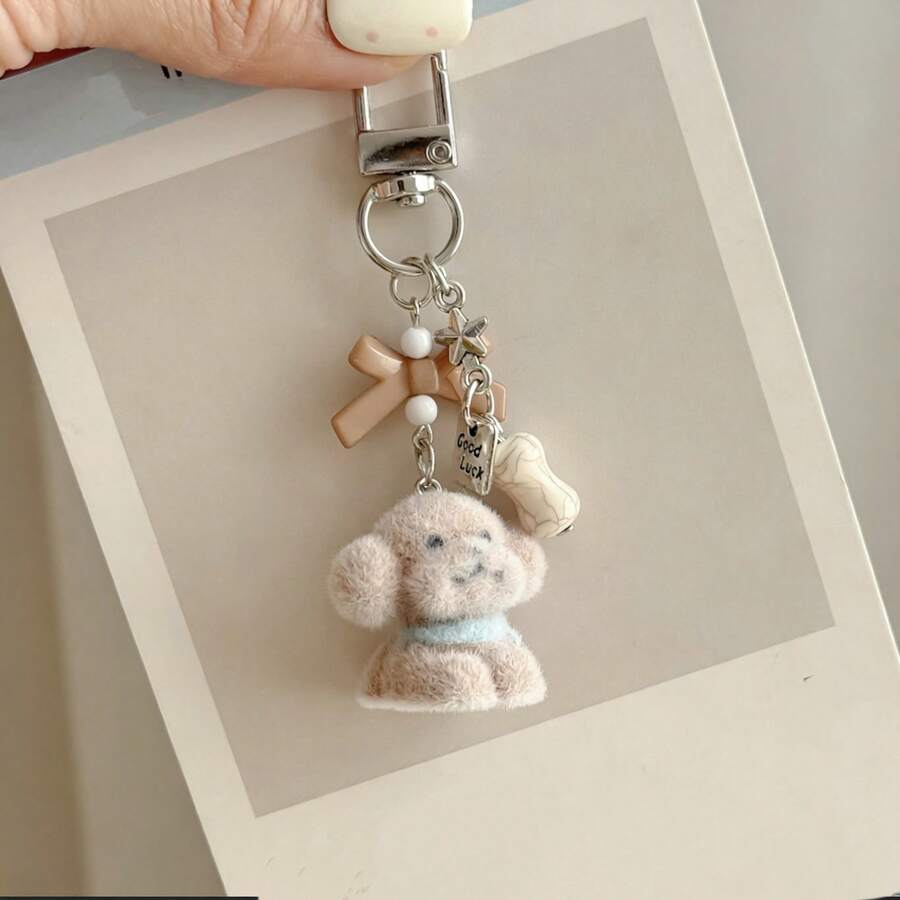 1件男女通用3D植绒泰迪狗可爱吊坠，多功能奢华简约包包/相机/钥匙链配饰 - 彩色 - 查看 1