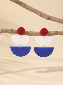 1 Pair 250th Anniversary Geometric Acrylic Earrings, Suitable For Women And Girls, Patriotic 4th Of July Jewelry Accessory - Multicolor - View 3