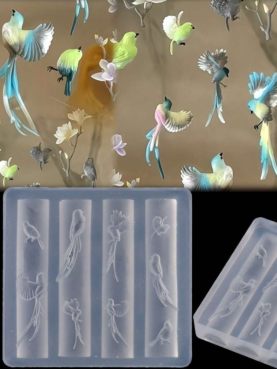 1个鸟类美甲模具，DIY 3D鸟花美甲模具，适合美甲师/爱好者打造中式/清新风格美甲，美甲工具，美甲模具，3D硅胶美甲模具 - 無色 - 查看 1