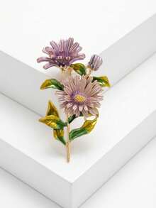 Enamel Purple Flower Brooch - Luxury Botanical Lapel Pin, Unisex, Suitable For Formal Attire, Party Accessory/Friend Gathering Badge Gift - Flower - View 11