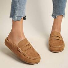 Elegant Comfortable Women's Fabric Mule Flats, Slip-On Backless Loafers, Casual Shoes For Office & Daily Wear - Brown - View 6