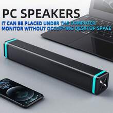 USB供电电脑音箱条，USB供电有线立体声2.0声道音频，适用于PC、笔记本电脑、平板电脑、游戏机、MP3/MP4播放器、智能手机桌面音箱，带3.5mm音频接口和LED灯。 - 查看 1