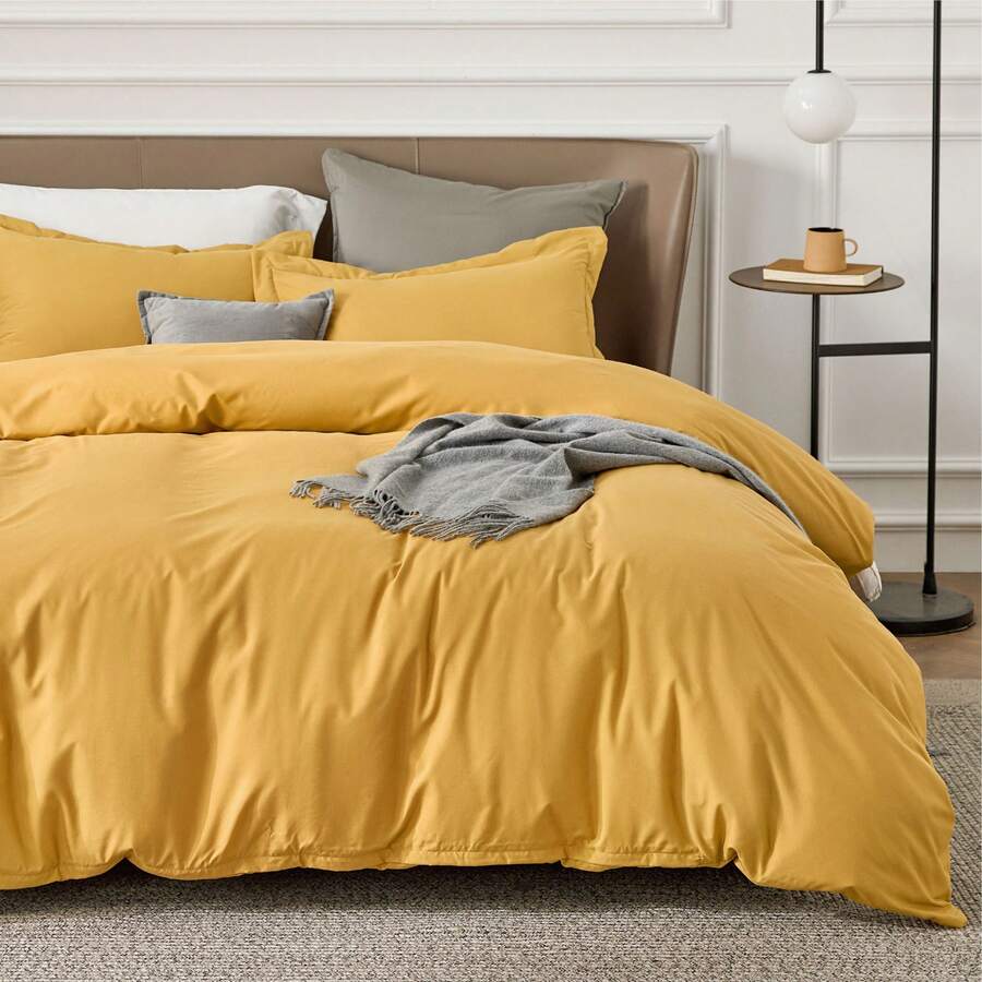 Bedsure Mother's Day Duvet Cover 2/3 Pieces - Soft Double Brushed Polyester Microfiber Duvet Cover With Zipper Closure, For Spring Decor, Room Decor, Home Decor, Mothers Day Gift - 芥末黃 - 查看 1