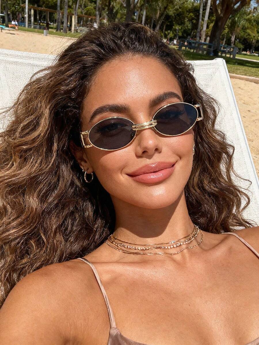 1 pieza Gafas de marco completo geométrico de plástico y metal de alta calidad, estilo retro y de moda, adecuadas para el verano, la vida diaria, la pesca, la conducción, las vacaciones y las actividades al aire libre