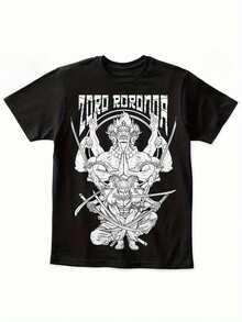 2026 Summer Collection Zoro Roronoa Zoro Ashura Style Black And White Unisex T-Shirt - Premium Print, Round Neck, Short Sleeves, Slim Fit, Suitable For Any Season, Fashionable And Casual For Both Men And Women, Eye-Catching Patterned T-Shirt, Long-Lasting And Colorfast. Free Shipping,  Within 24 Hours - 黑色 - 查看 8
