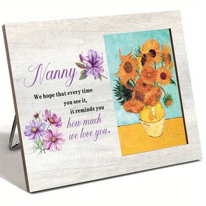 1 pieza Marco de fotos de madera, estantería decorativa de pared y escritorio, placa conmemorativa de madera con diseño floral cálido, regalo para fiestas, artículo decorativo, ideal para agradecer a la niñera, mejor regalo conmemorativo, adecuado para Navidad, cumpleaños, Día de la Madre y regalos diarios