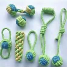 7pcs Durable Chew Toys Set, Suitable For Biting Dogs, Medium & Small Breeds Teething Toys, Sturdy Tug Of War Toy Set With Dual-Color Braided Ropes, Also Help Clean Teeth - Durable Pet Supplies, Chew Toys For Dogs & Cats, Blue & Green Rope Design - 彩色 - 查看 9