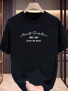 Camiseta con Estampado de Letras de Massuti Productions, Diseñada para Parejas, Perfecta para el Uso Diario, Estilo Juvenil, Hecha de Material Puro, Modelo Básico de Manga Corta - Negro - Ver 12