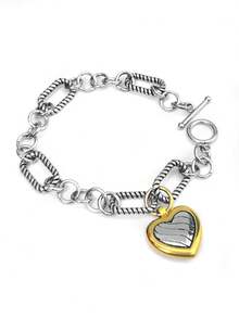 1pc Women's Stainless Steel Heart-Shaped Cable Twisted Compound Bracelet, Fashionable And Elegant Jewelry Accessory Suitable For Daily Wear - Multicolor - View 12