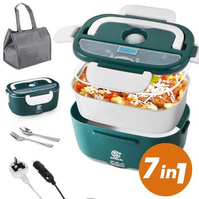 SUPERLEX 1.95L Electric Heated Lunch Box Stainless Steel Insulated Food Container With Insulated Lunch Bag, 3-In-1 Portable Lunch Box Heater For Heating Meals At Work, Car, Truck Or Office, Fast Heating