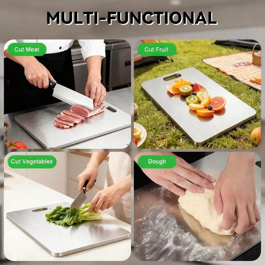 Stainless Steel Cutting Board, Suitable For Home Use, Double-Sided, Resistant To Mold And Bacteria, Ideal For Meat, Fruits, And Vegetables. - 1PC - View 1