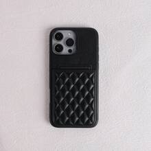1 pieza Funda de teléfono con tarjetero de unicolor minimalista y patrón de rombos compatible con Apple 17, 16, 16e, 15, 14 Plus, 13, 12, 11 Pro Max - Negro - Ver 7
