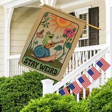 1pc, A Frog Strumming A Guitar While Sitting On A Snail, Creating A Garden Flag, Sturdy And Water-Resistant, Measuring 12X18 Inches, Garden Decor | Double-Sided Flag, Suitable For Outdoor Use, Flagpole Not Included - A - View 2