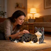 豪华1651件套迷你积木游戏，适合成人作为玩具缓解压力和焦虑，趣味成人游戏套装，创意宠物模型拼搭拼图，完美生日礼物，一套黑猫拼搭模型（含贴纸） - 彩色 - 查看 7