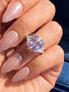 1 pieza Anillo de plata de ley 925 con 5 quilates de circonita cúbica cuadrada y colorida, anillo de lujo para mujer, joyería exquisita, regalo para ella - Estilo 6 - Ver 3