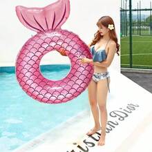Mermaid Tail Inflatable Swimming Ring, Cute Fish Scale Print Floating Circle, Suitable For Summer Beach Vacation, Swimming Pool Party, Water Park And Outdoor Water Activities, Pool Inflatable, Beach Essentials, Pool Float - Mermaid Swimming Ring - View 7