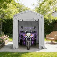 Easy Assembly Outdoor Peak Roof Storage Shed Spray Coated Steel PE Water Repellent Anti UV Anti Rust Storage Shelter Multifunctional Garage Tent For Bike Motorcycle Garden Tools Pool Supplies - Grey - View 2