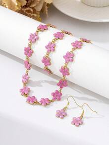 Elegant Personalized Purple Flower Jewelry, Versatile High-End Gift - Pink - View 2