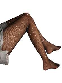 Best-Selling Diamond Mesh Black Rose Dance Fishnet Stockings - Black - View 4