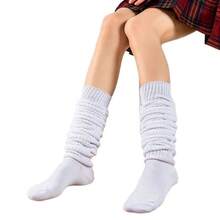 Women's Slouchy Knit Mid Calf Socks, White Thickened Warm Crew Socks, JK Style Loose Stacked Socks, Fashion Y2K Streetwear Leg Warmers For Daily & School - 40CM màu trắng - Xem 6