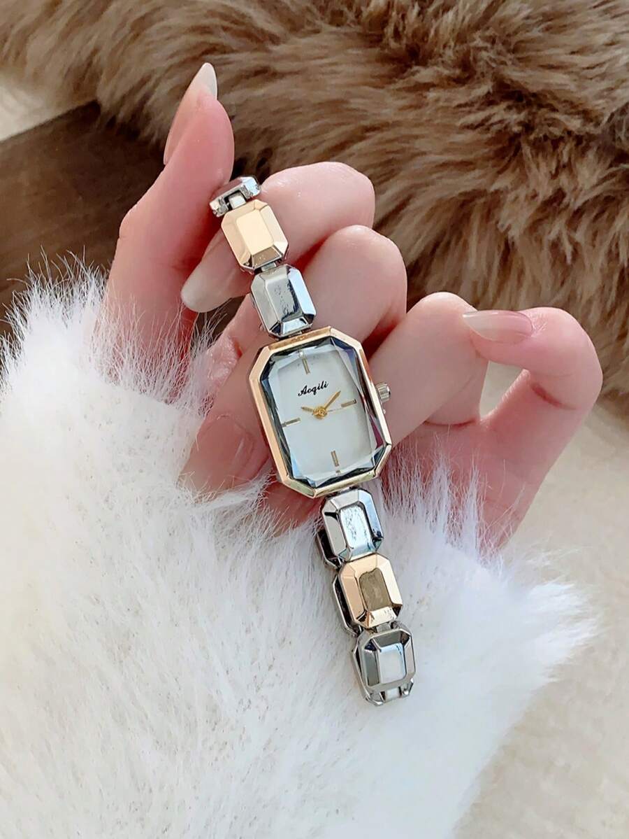 1pc New Arrival Women's Minimalist Casual Elegant European & Middle Eastern Style Bracelet Watch, Retro Gold Color - Silver and Gold - View 1