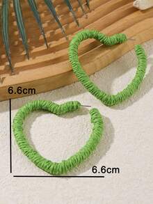 Brincos de argola grandes com formato de coração, estilo boêmio, feitos à mão, com textura trançada/contraste de cores arco-íris/verde fresco, 3 cores disponíveis, acessório personalizado e exagerado, adequado para uso diário e festivo de mulheres - brincos - Visão 4