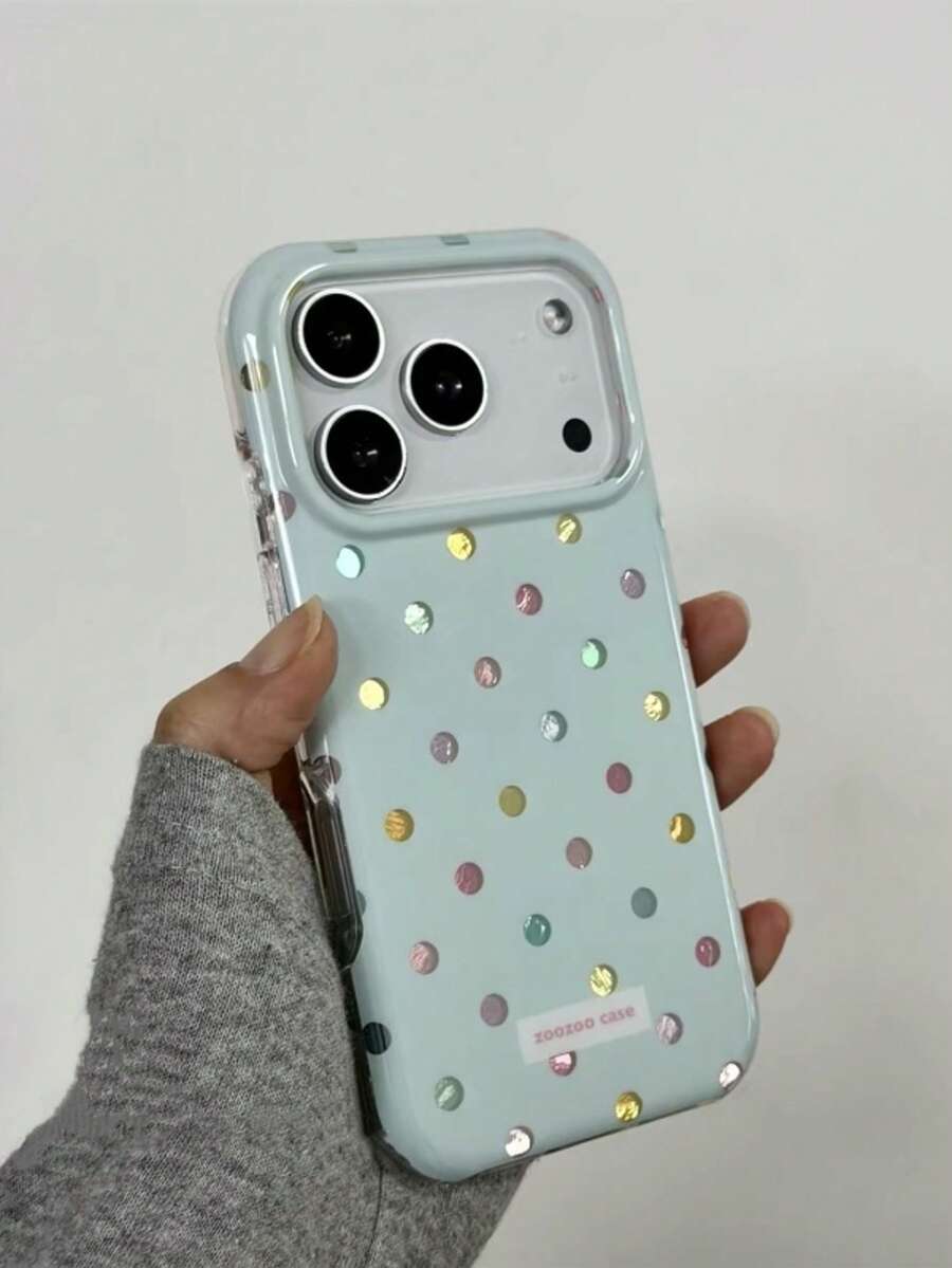 柔和奶油蓝波点箔纸手机壳,适用于 17 Pro Max、Apple 17 和新款 15 Pro、16 Pro Max,防摔保护套,韩版女性化风格 - 彩色 - 查看 1