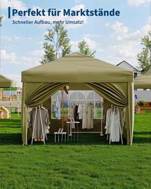 3x3 M Waterproof And Stable Folding Gazebo With 4 Side Panels – Pop-Up Gazebo Made Of 420D Oxford Fabric, UV Protection 50+, 3-Way Height Adjustable, Party Tent With Carrying Bag For Garden & Outdoor Use - Màu Khaki - Xem 3