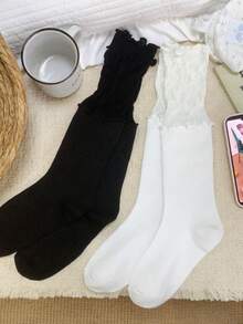 1/2 đôi tất cao đến đầu gối ren xếp ly dễ thương, đa năng, thích hợp cho mùa xuân/hè. - Nhiều màu - Xem 13