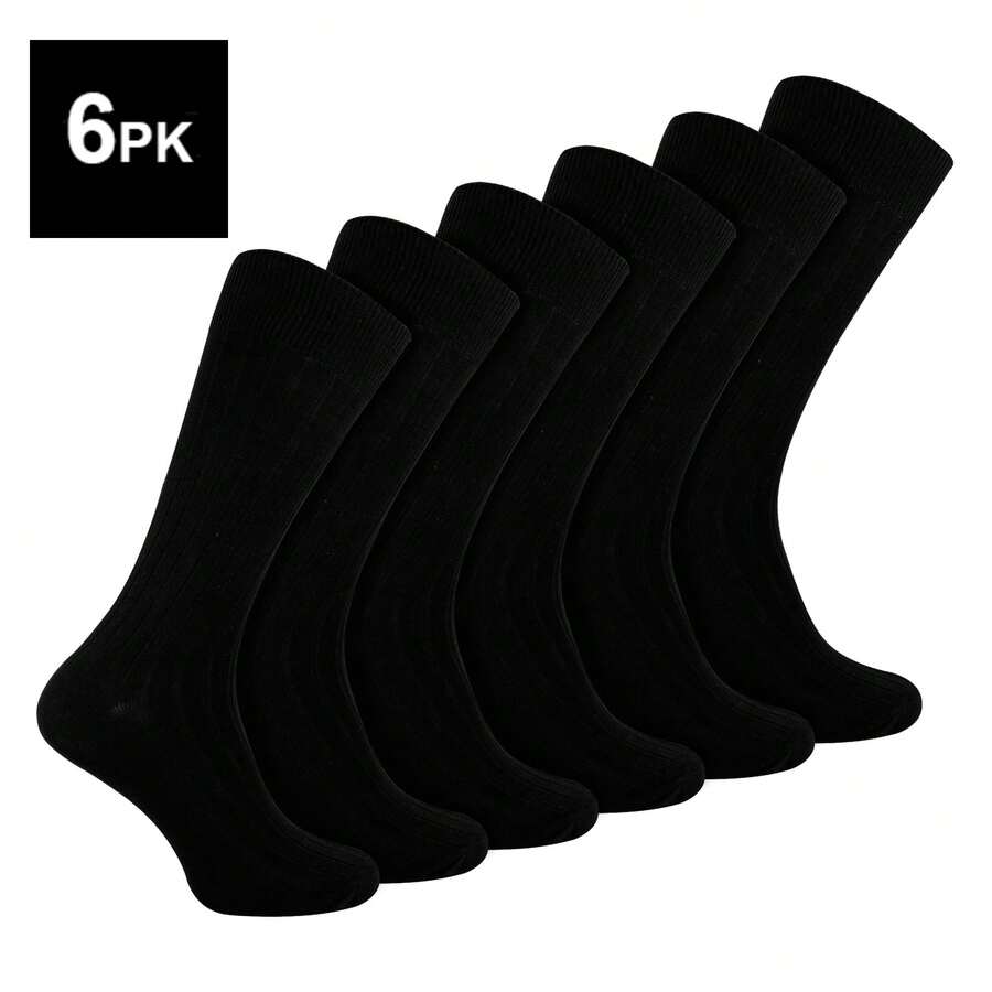 Sock Snob Sock Snob - 6 Pairs Multipack Mens Ribbed Dress Socks | Breathable Crew Cotton Socks - 黑色 - 查看 1