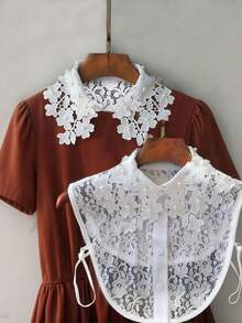 1件女士优雅黑白蕾丝刺绣可拆卸领子，花卉图案，串珠装饰，半罩衫式设计，是秋冬服装和圣诞装饰的百搭配饰。 - 彩色 - 查看 3