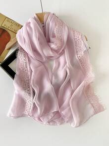 1pc Pearl Chiffon Lace Trim Women's Headscarf, New Summer Travel Shawl Scarf - Multicolor - View 21