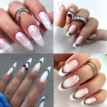 3D Minimalist Ombre French Manicure Nail Stickers, Black-White-Brown Gradient Curved French Design Self-Adhesive Nail Stickers, Adorable Y2K Style Nail Decor, Perfect For Elegant Nail Look, DIY Nail Salon Accessories And Supplies (3/2 Sheets) - Multicolor - View 11