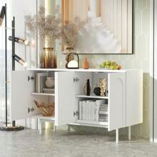 Modern Minimalist White Sideboard With 4 Türen Im Bogenmuster Für Esszimmer Und Wohnzimmer (Weiß) - White - View 4