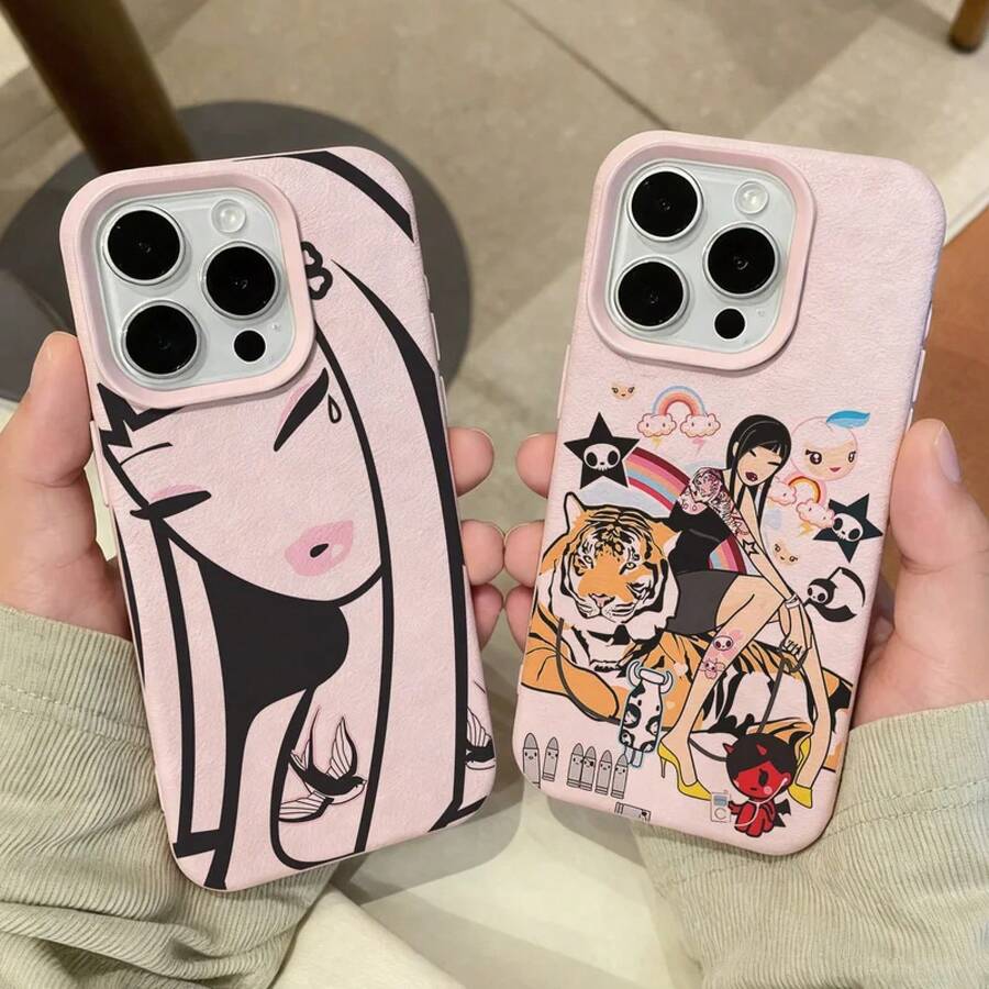 Funda para teléfono Comic T-Tokdoks con patrón de cuero de lichi, compatible con Phone17161514131211ArProMaxPlusXXRXSMax, a prueba de golpes 17Air - PWSF-358HKX43A4 - Ver 1