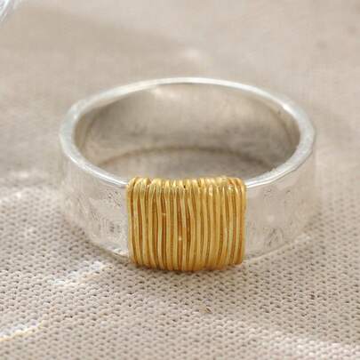 Fashionable Minimalist Dual-Tone Wide Band Ring, Wrap-Around Design, Durable Versatile Accessory For Women, Ideal For Daily Wear