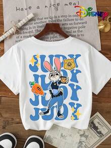 Disney Girls Judy Hopps Zootopia Graphic Print Short Sleeve T-Shirt, Super Soft & Breathable, Perfect For Daily Wear, Theme Park Visits & Birthday Gifts - 白色 - 查看 2