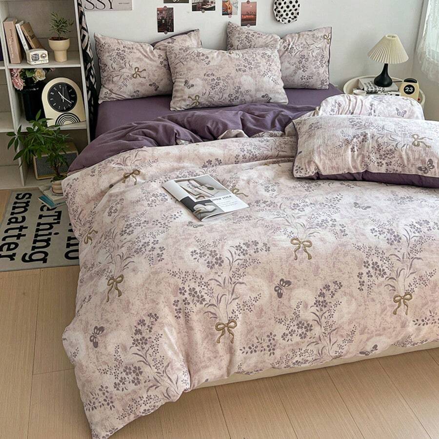 1 buah Sarung Selimut Bermotif Segar yang Dapat Dicuci, Cocok untuk Kamar Tidur, Asrama, Perjalanan, Semua Musim, Semua Produk Tidak Termasuk Selimut/Isi, Dengan Tali Pengikat di Sudut