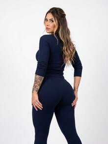 Leggings And Long-Sleeved Blouse Set - Màu xanh hải quân - Xem 2