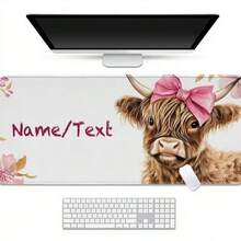 1pc Customizable Highland Cow XXL Extended Gaming Mouse Pad, Pink Bow, Large Desk Mat, Non-Slip Rubber Base, Precision Stitched Edge, Washable, Suitable For Home/Office/Gaming, Cute Pet Design, Great For Animal Lovers, Gamers, Graduation/Birthday/Mother's Day Gift For Girlfriend/Best Friend - Multicolor - View 3