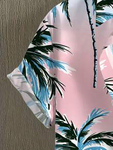 Palm 3D Printed Shirt Mens Blue Green Palms Over Soft Pink Horizon Portray Dawn By The Shore Meaning Peace And Sunny Freedom And Vitality - trắng - Xem 3