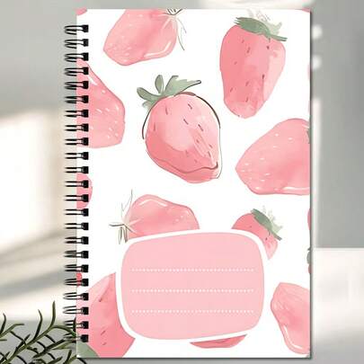 Sổ tay bìa cứng xoắn ốc chủ đề dâu tây - Sổ nhật ký nhỏ gọn kẻ dòng dành cho sinh viên với bìa hình dâu tây, phù hợp cho phụ nữ, giáo viên, sinh viên, văn phòng, quà tặng nhật ký, quà tặng tri ân giáo viên, không kèm bút.