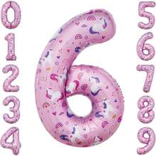 Globo de unicornio número 4 de 40 pulgadas para decoración de cumpleaños de unicornio mágico para niñas, suministros de fiesta de unicornio, globos de unicornio 4 - Unicornio rosa 6 - Ver 2