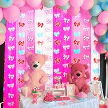 Kit de arco de guirnalda de globos pastel y paquete de 2 cortinas metálicas con flecos de lámina de oropel – Ideal para baby shower, bodas, decoraciones de fiesta de cumpleaños (lazo) - Lazo - Ver 9