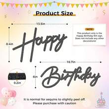 Babenest - Letrero de fieltro blanco con texto en inglés "Happy Birthday", reutilizable, fuerte adhesión para telón de fondo, decoración de arco de globos, suministros para fiesta de cumpleaños - Negro Flash - Ver 4