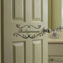 BRUP 1pc Boho Floral Watercolor Wall Sticker, Removable Vinyl Decal With "BADEZIMMER" Text For Bathroom Door, Elegant Vintage Home Decor, Perfect Housewarming Gift - 1PC - View 7